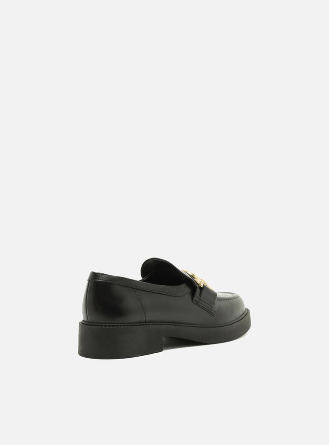 Mocassim Preto Couro Bridão Metálico Maxi