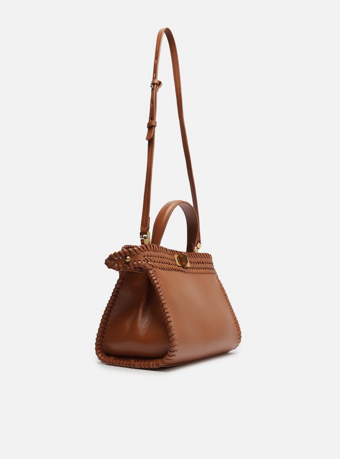 Bolsa Tote Marrom Couro Média Trançada