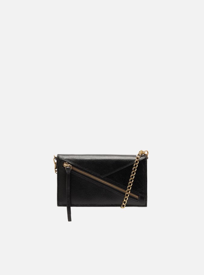 Bolsa Carteira Tiracolo Preta Couro Worn Pequena
