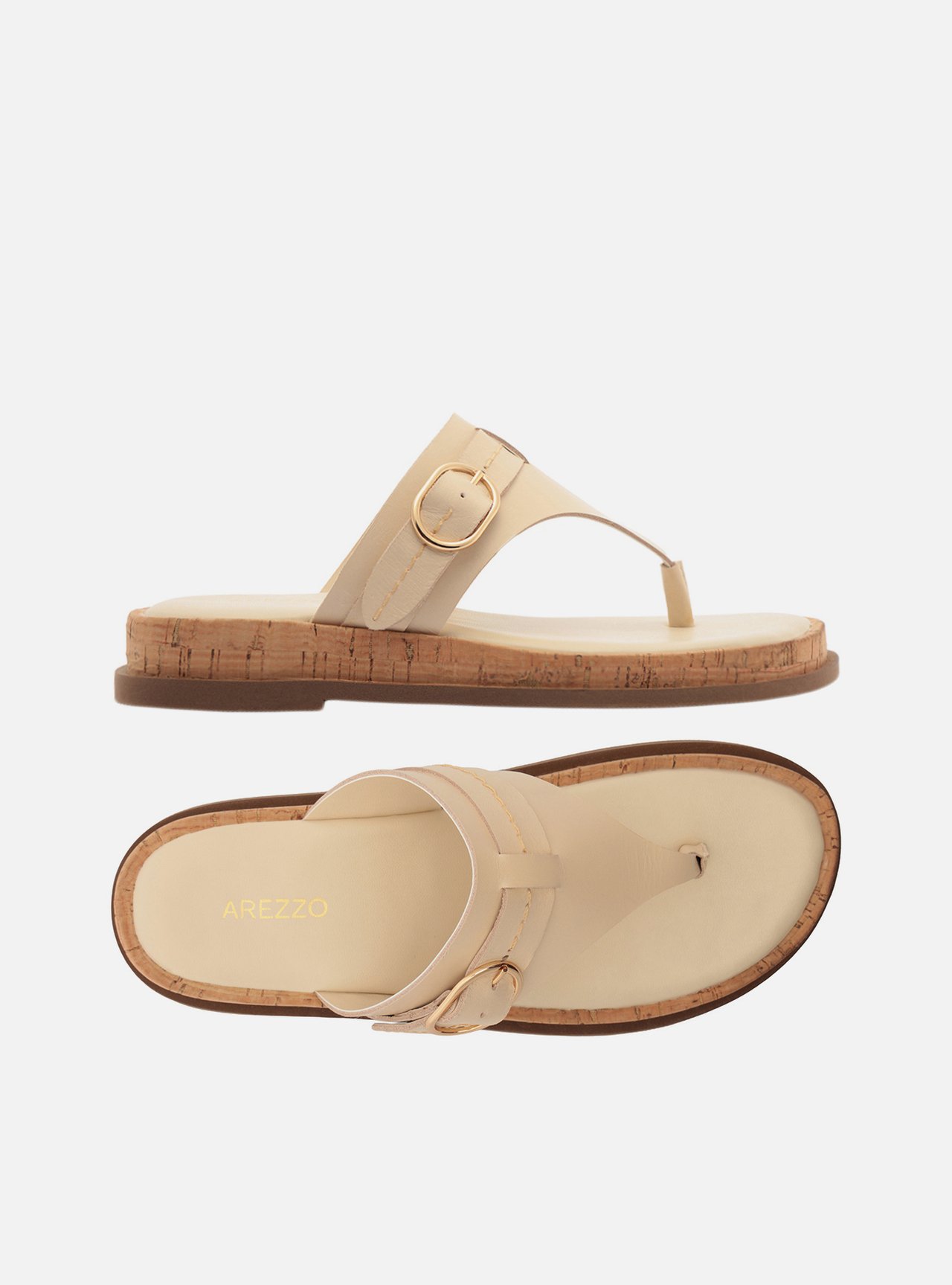 Sandália Rasteira Off White Couro Flatform Cortiça — foto 5