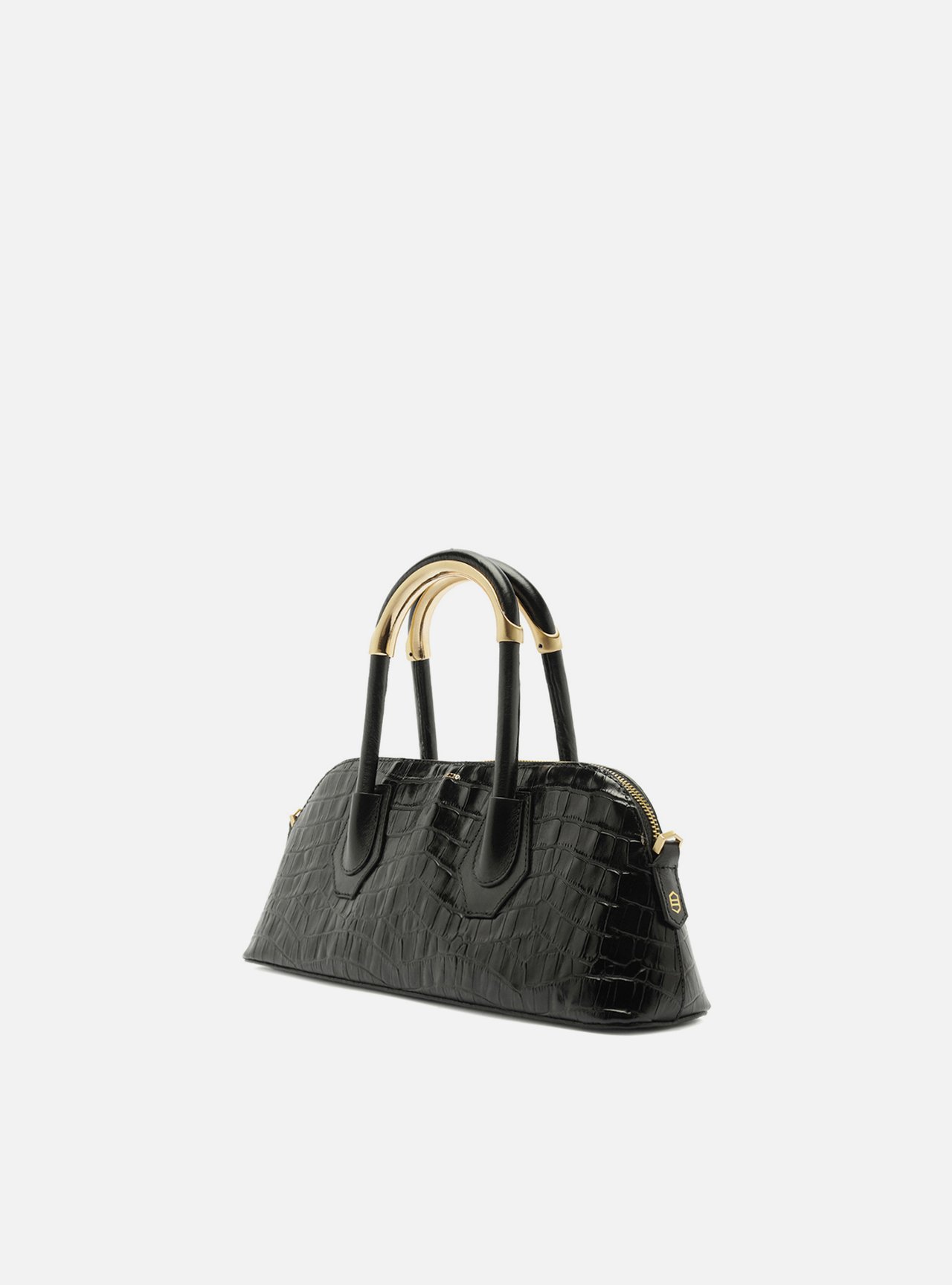Bolsa Tote Preta Couro Média Croco — foto 2