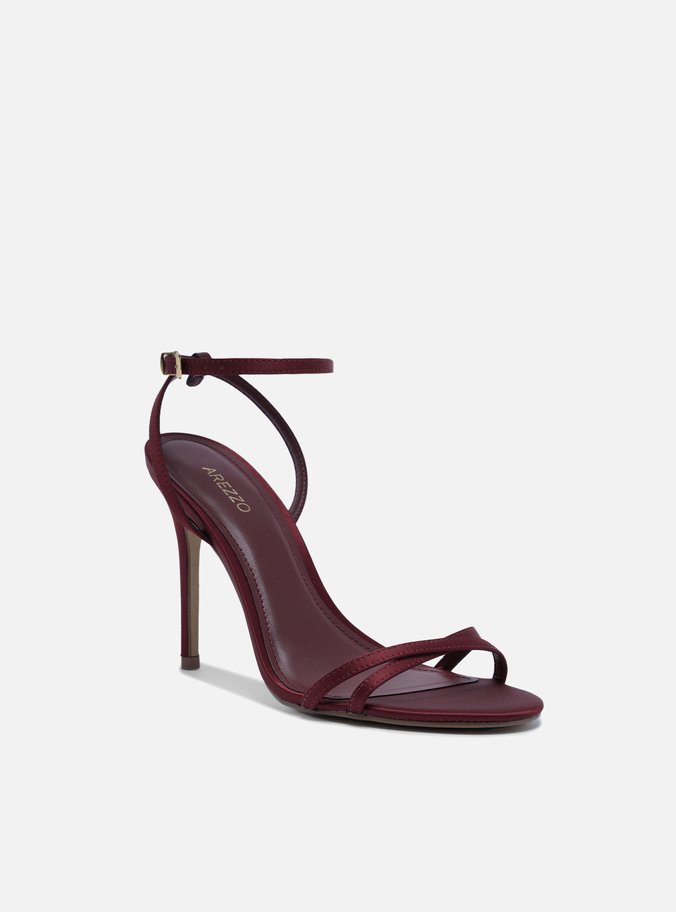 Sandália Vermelho Cetim Salto Fino