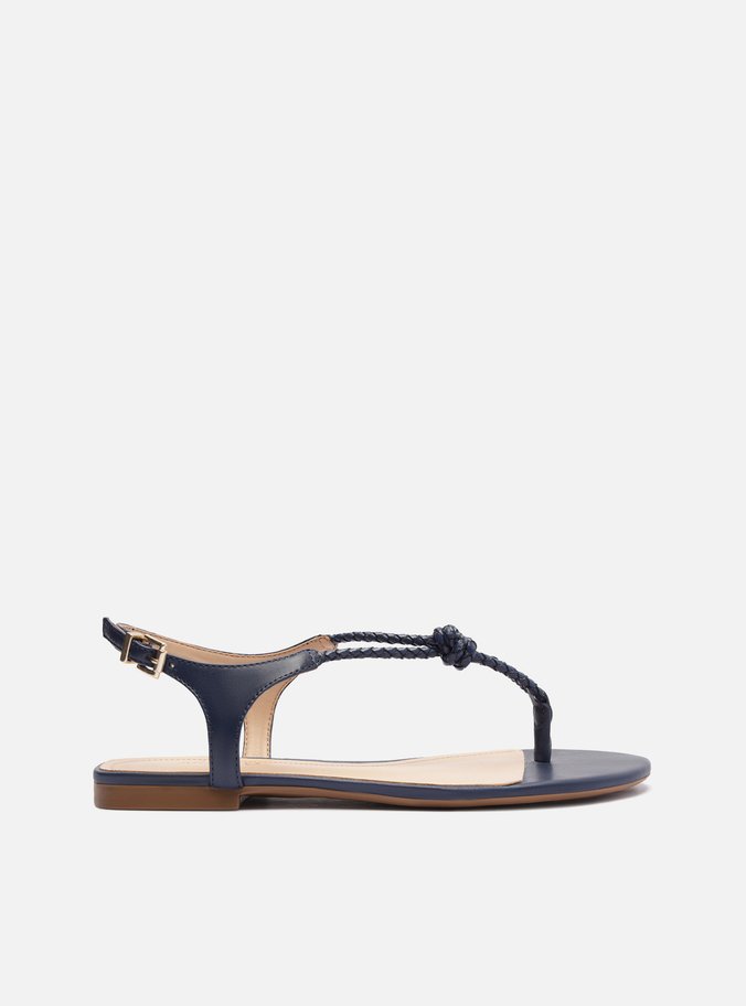 Sandália Rasteira Azul Couro Chicote