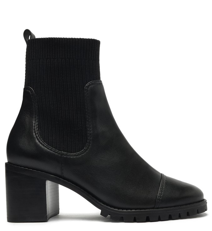 Bota Tratorada Preta Couro e Knit