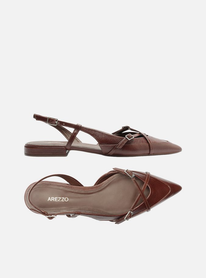 Sapatilha Marrom Couro Slingback New Amélia