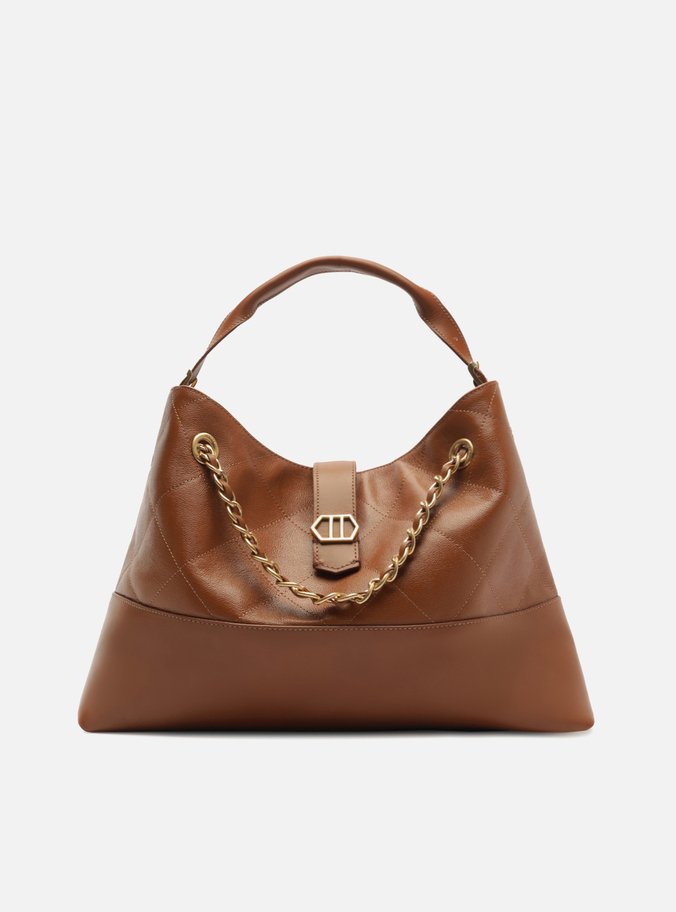 Bolsa Tote Marrom Couro Grande Matelassê Corrente