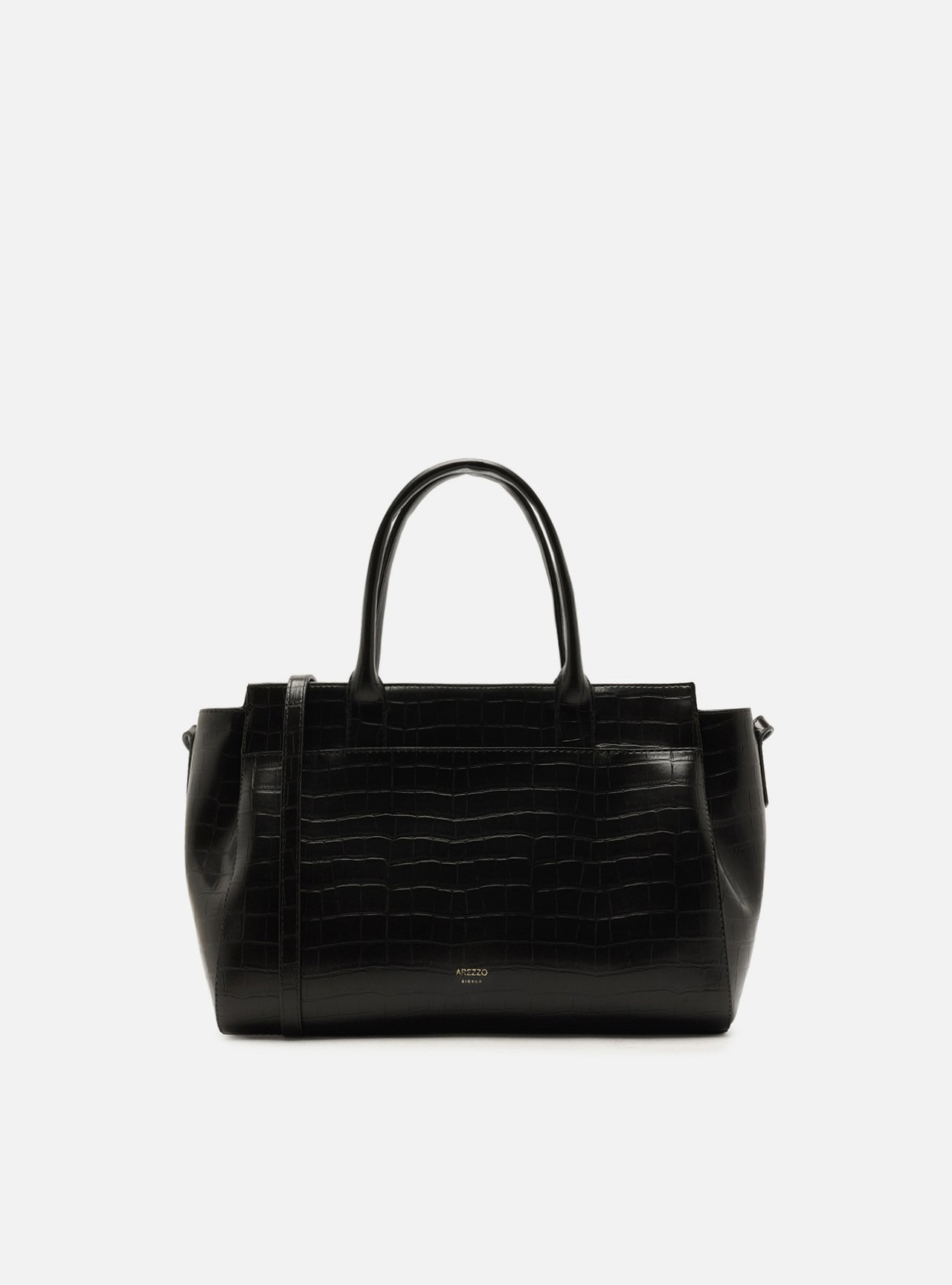 Bolsa Tote Preta Média Croco Metais Dourados — foto 3
