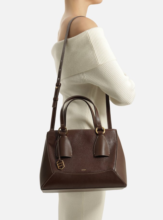 Bolsa Tote Marrom Couro Grande Moldura Bag Charm