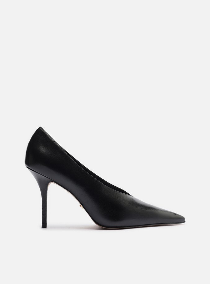 Scarpin Preto Couro Salto Alto Fino Modern