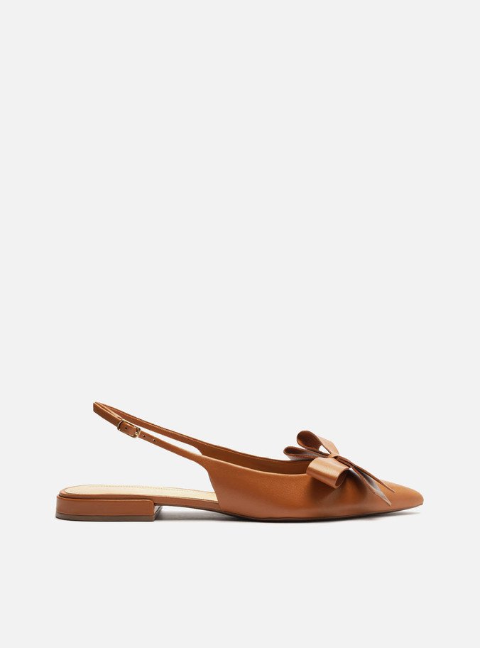 Sapatilha Marrom Couro Slingback Laço Lateral