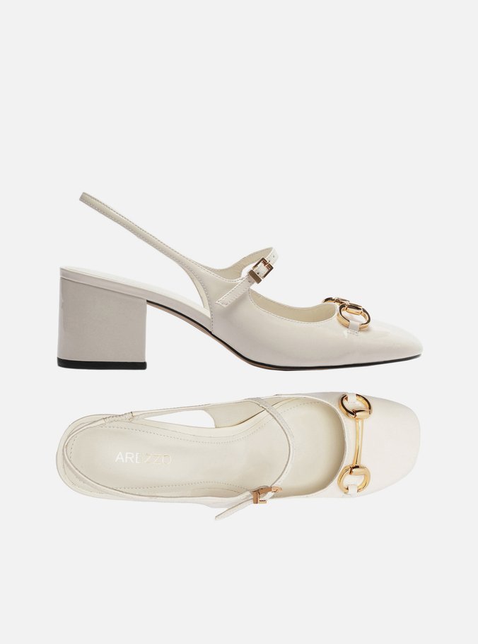 Sapato Boneca Branco Verniz Bloco Slingback