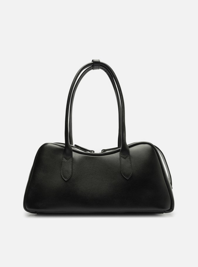 Bolsa Bowling Preta Couro Grande Zíper Duplo