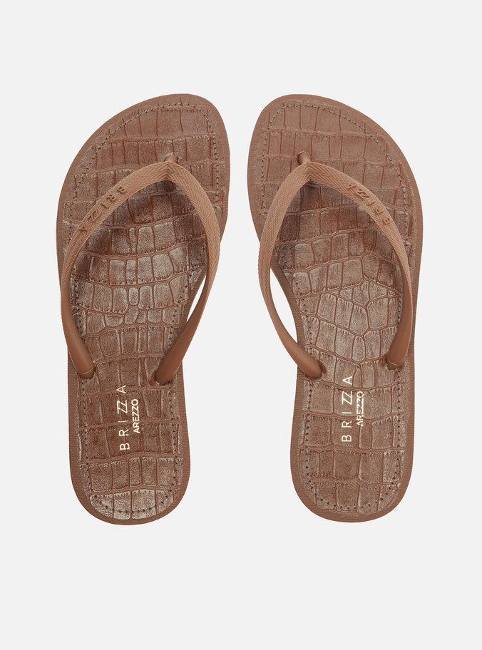 Kit Chinelo de Dedo Marrom Croco e Bag