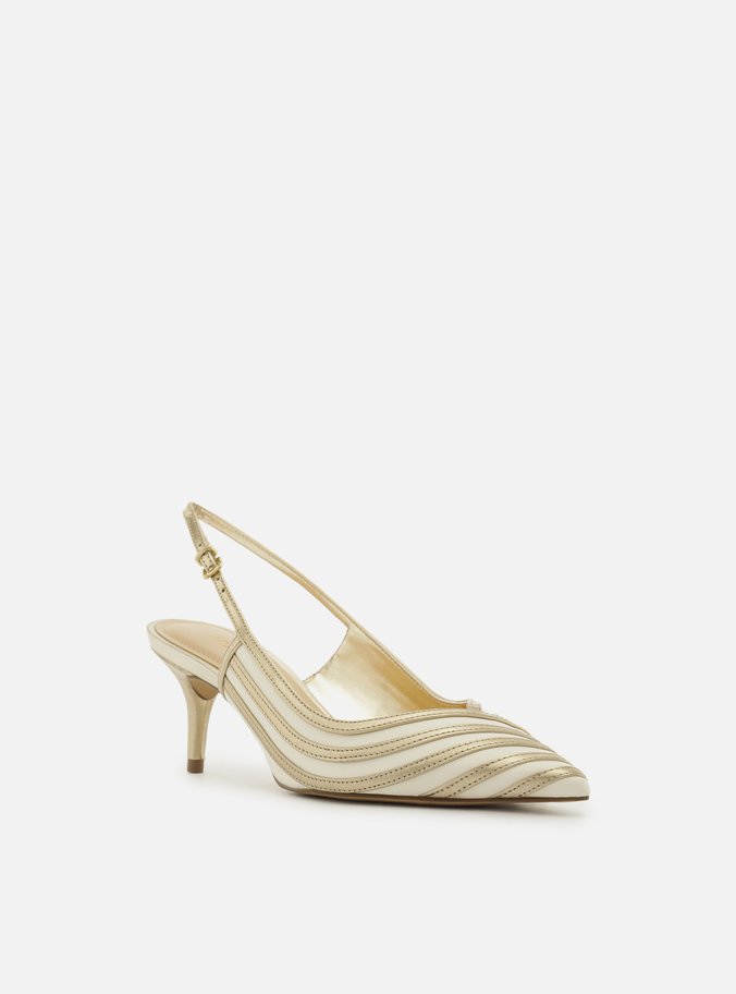 Scarpin Dourado Bicolor Salto Kitten Slingback