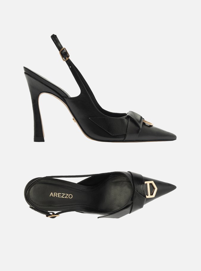 Mule Preto Couro Bico Fino Salto Alto