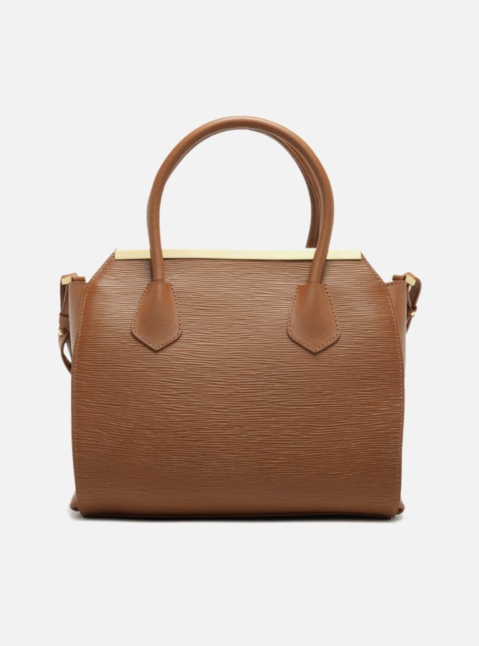 Bolsa Tote Marrom Couro Textura Grande Metal