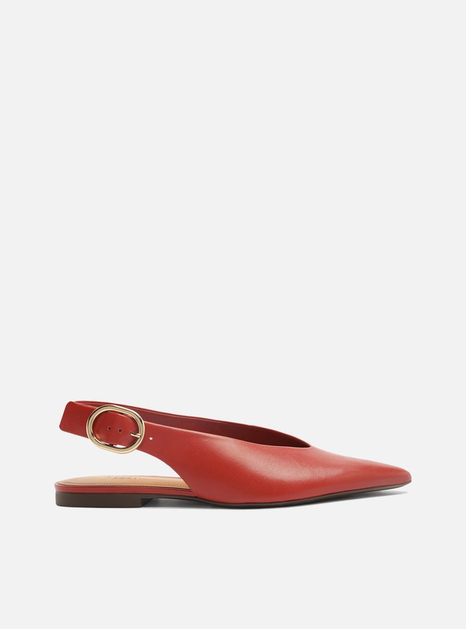 Sapatilha Marrom Couro Bico Fino Fivela Slingback