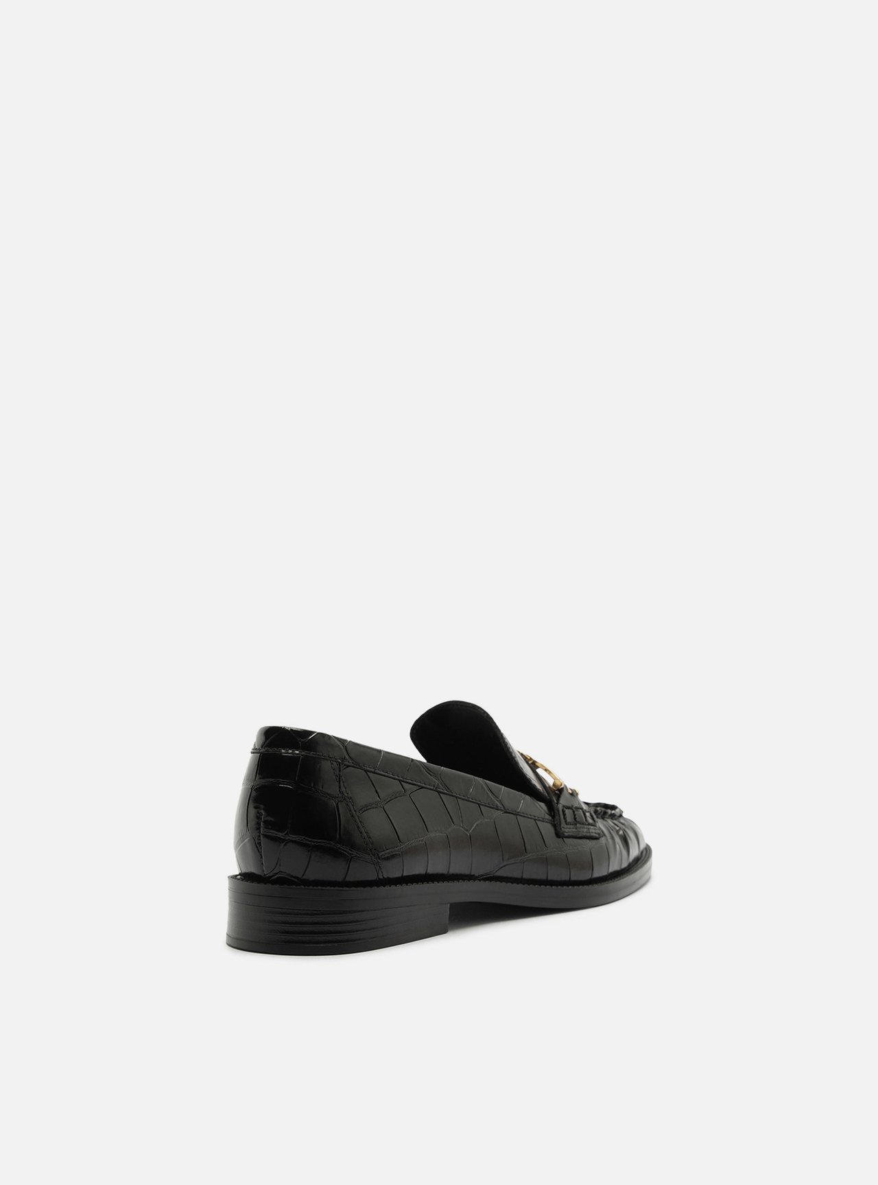 Mocassim Preto Couro Salto Bloco Croco Bridão — foto 3