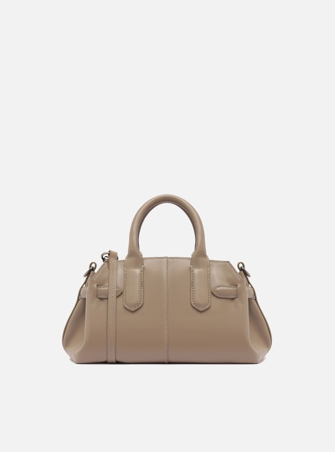 Bolsa Tote Cinza Couro Média Bag Charm Metal