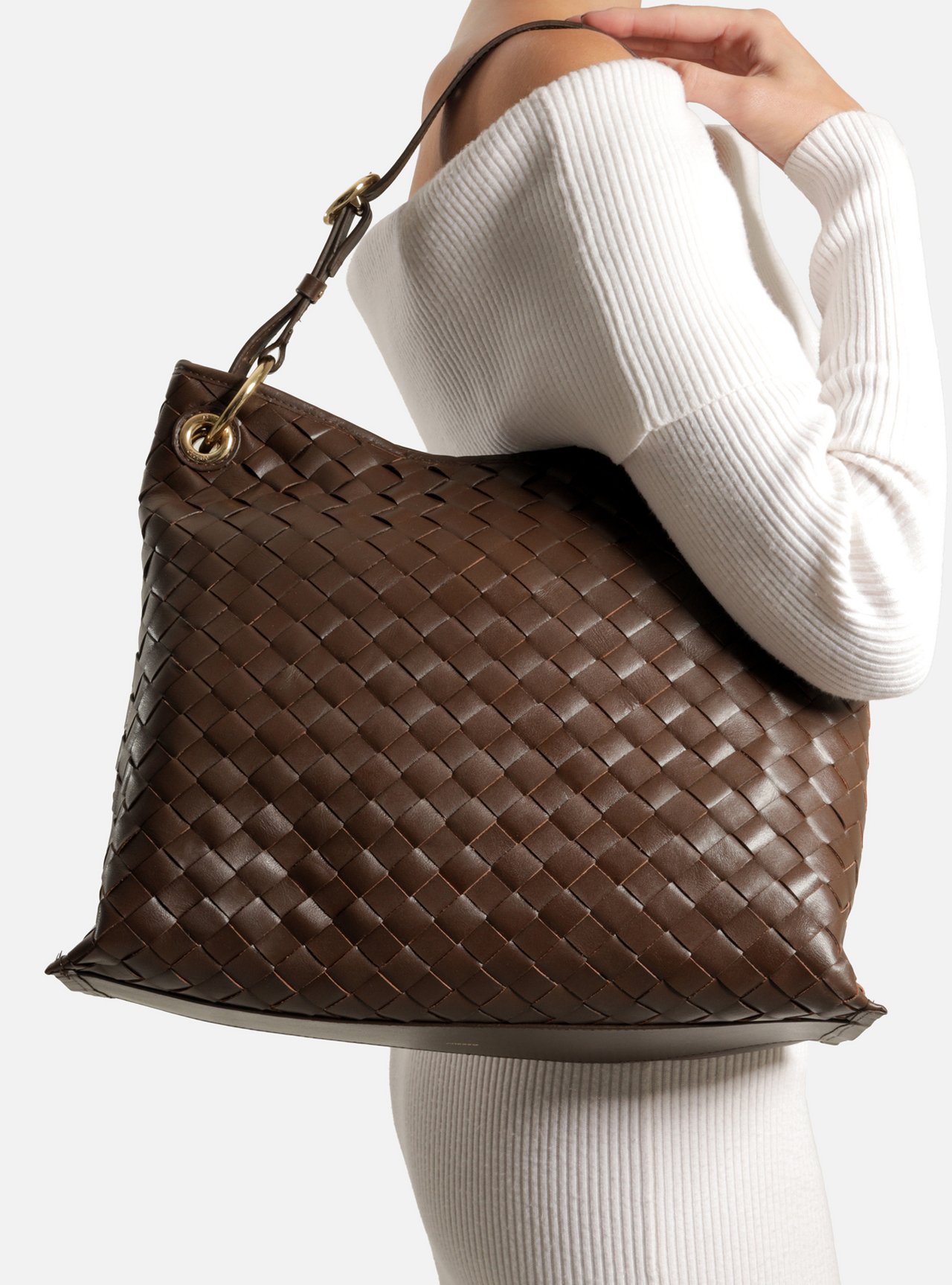 Bolsa Hobo Marrom Couro Grande Tressê — foto 6