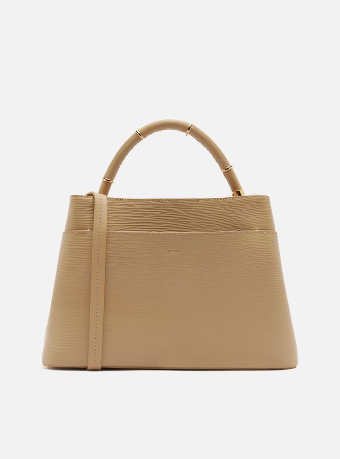 Bolsa Tote Bege Couro Grande Anéis