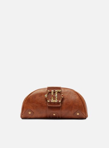 Bolsa Tiracolo Marrom Couro Média Metal Sextavado