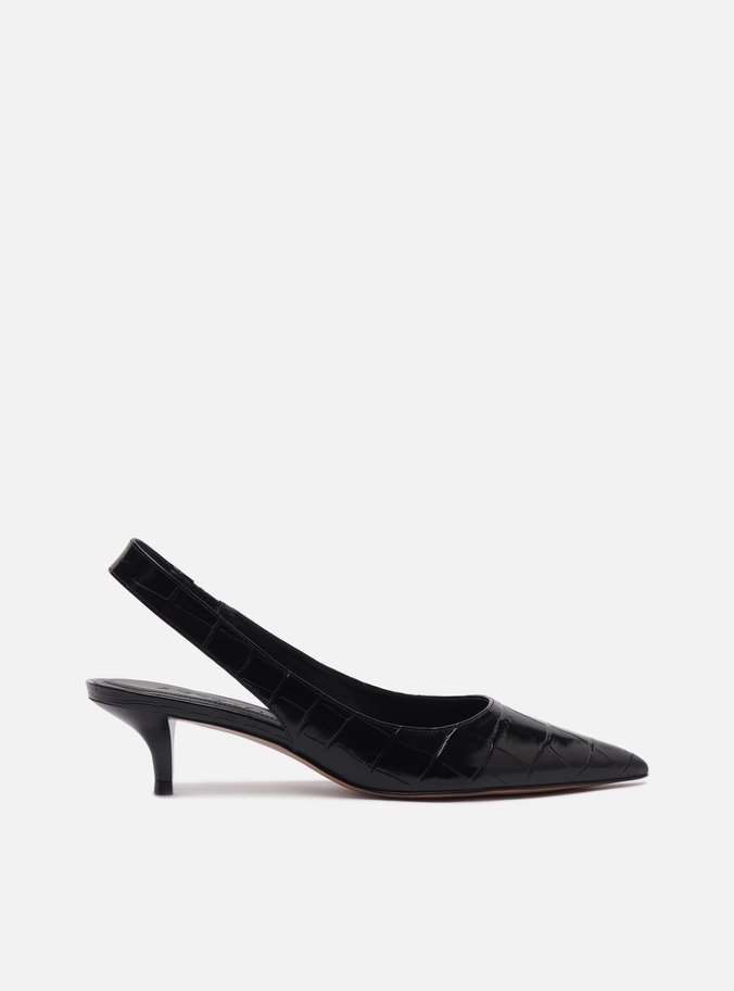 Scarpin Preto Croco Salto Fino Slingback