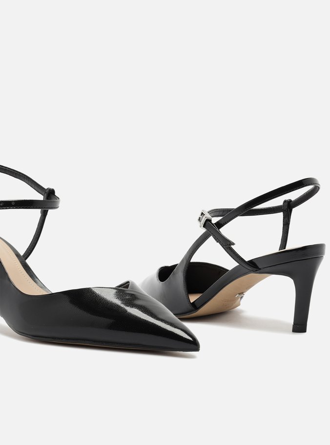 Scarpin Preto Salto Médio Slingback Cruzado