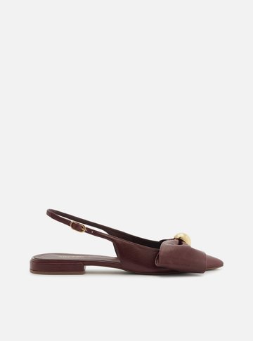 Sapatilha Vermelha Couro Slingback Laço Metal