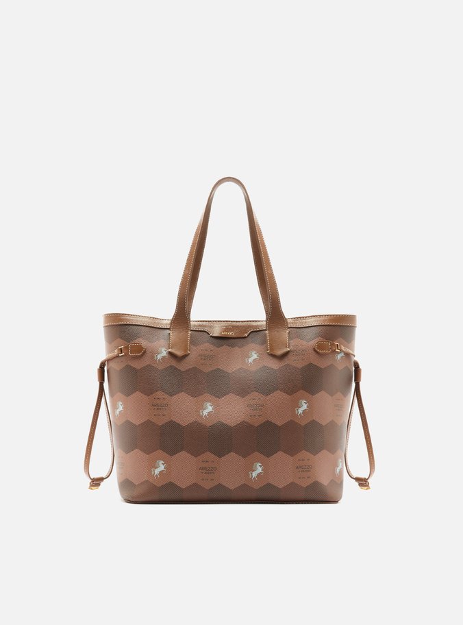 Bolsa Shopping Marrom Couro Estampa  Média