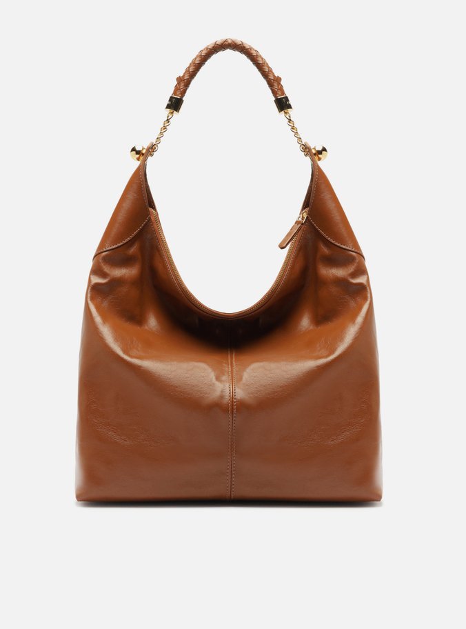 Bolsa Hobo Caramelo Couro Grande Alça Trança