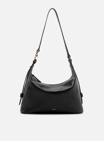 Bolsa Hobo Preta Couro Média Metal Alça