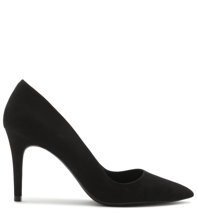 Scarpin Nobuck Bico Fino Alto Preto