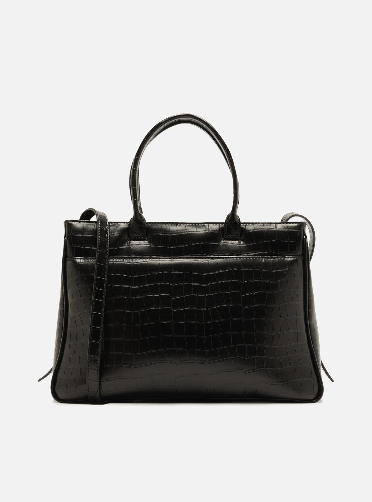 Bolsa Tote Preta Média Croco Metais — foto 3