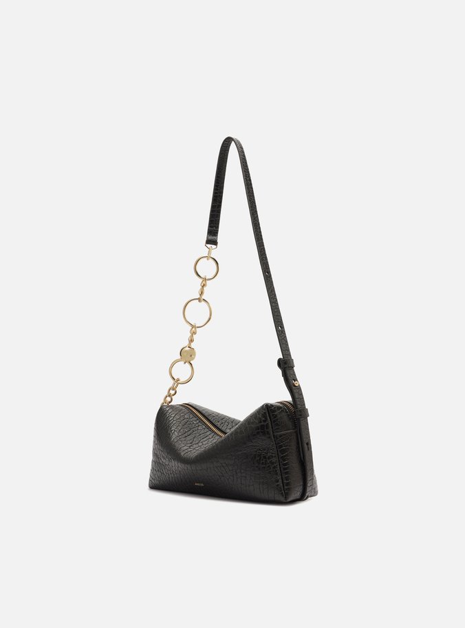 Bolsa Tiracolo Couro Preta Pequena