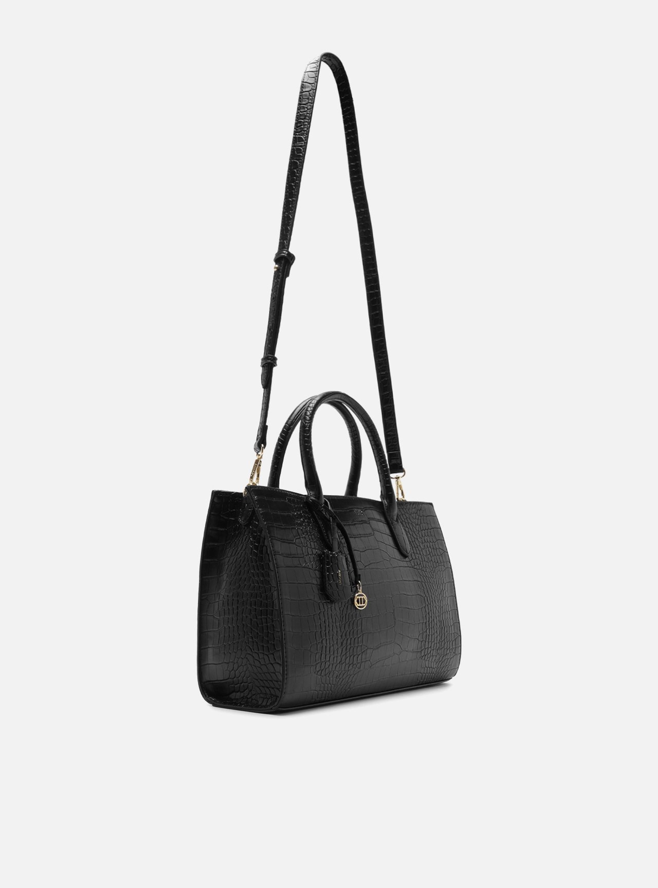 Bolsa Tote Preta Grande Croco Metais — foto 5
