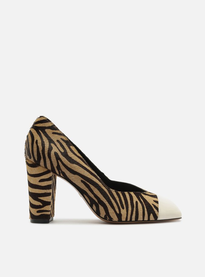 Scarpin Margot Multicolorido Salto Bloco Médio Pelo