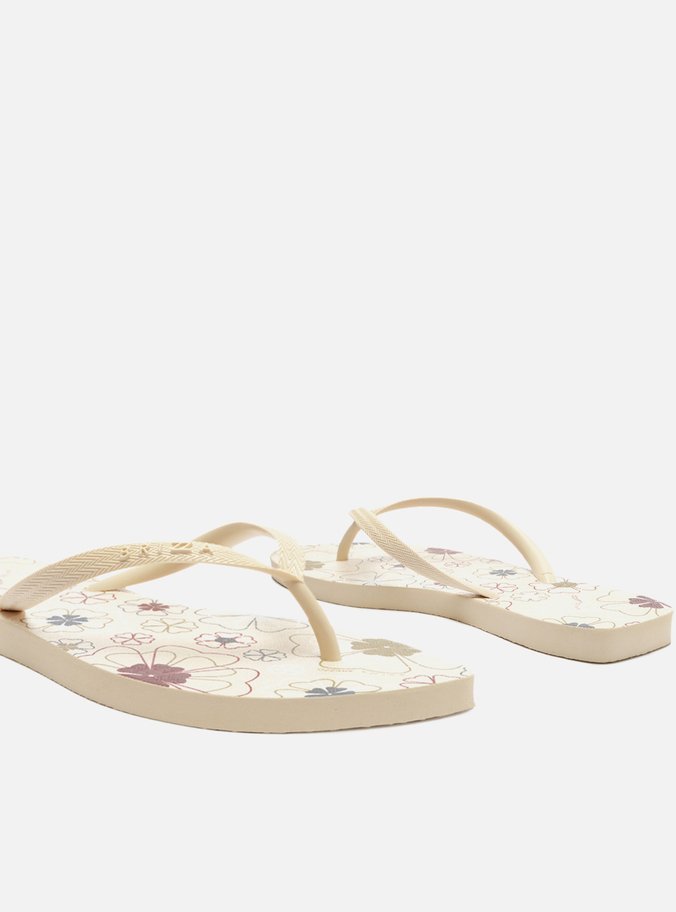 Chinelo de Dedo Branco Estampa Flores Flash