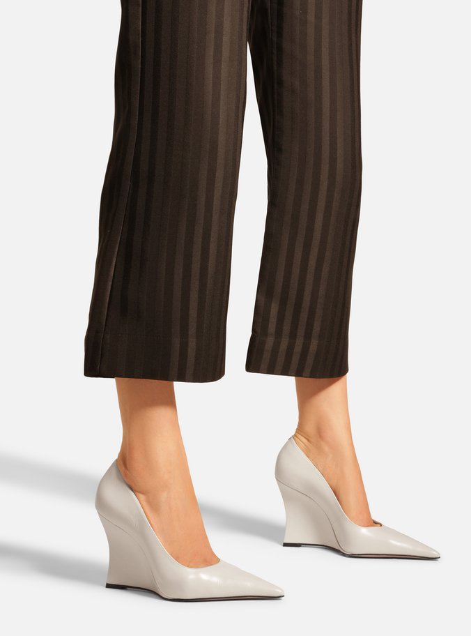Scarpin Branco Couro Salto Anabela Bico Fino