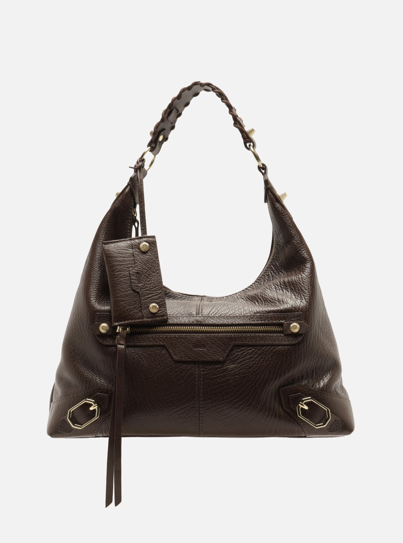 Bolsa Hobo Marrom Couro Média Alça Tressê — foto 1