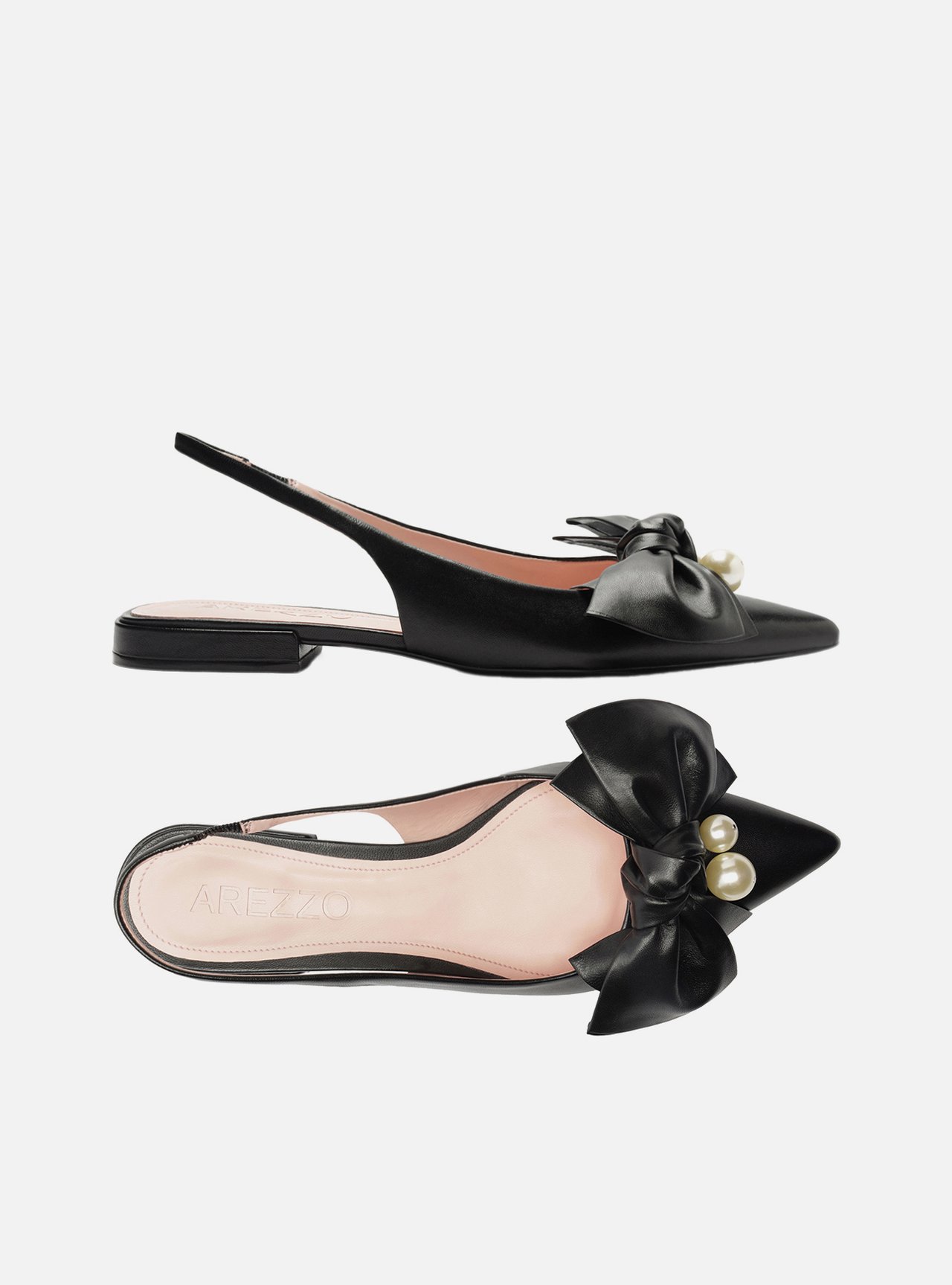 Sapatilha Preta Couro Slingback Laço Pérolas — foto 6