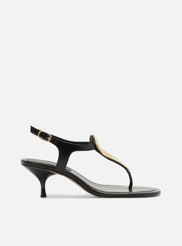 Sandália Preta Couro Salto Kitten Metal Textura