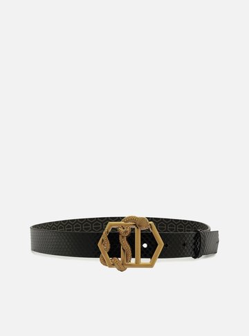 Cinto Preto Couro Snake Médio Fivela