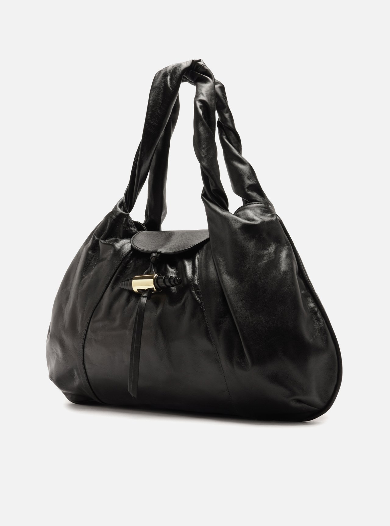 Bolsa Hobo Preta Couro Grande Tiras Metal — foto 2