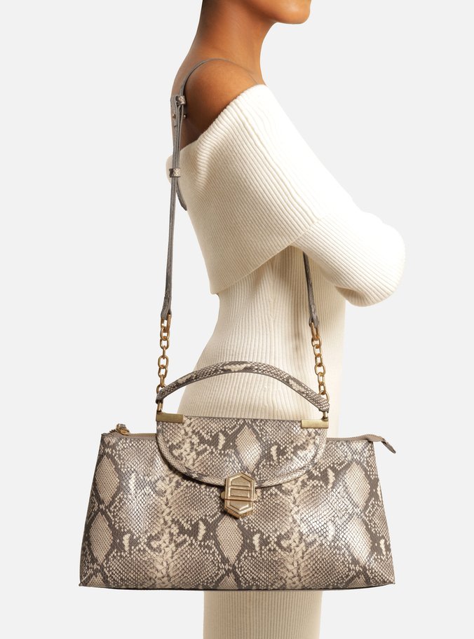 Bolsa Satchel Snake Couro Média Peça Metal
