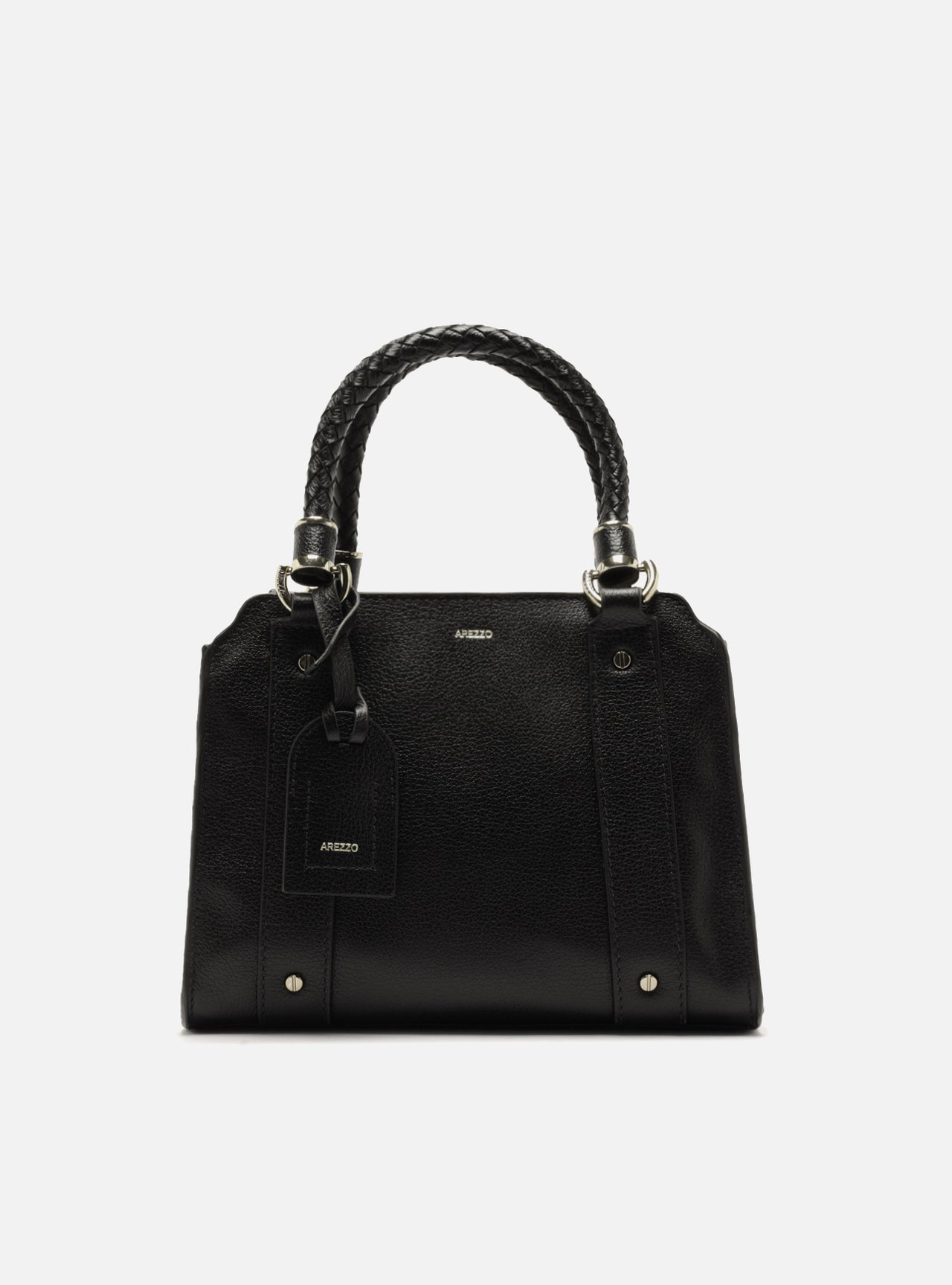 Bolsa Tote Preta Couro Média Alça Trançada — foto 1