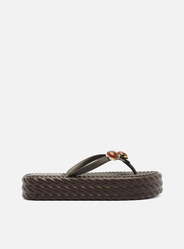Sandália Marrom Flatform Marrocos Mid Flip Flop Pedra