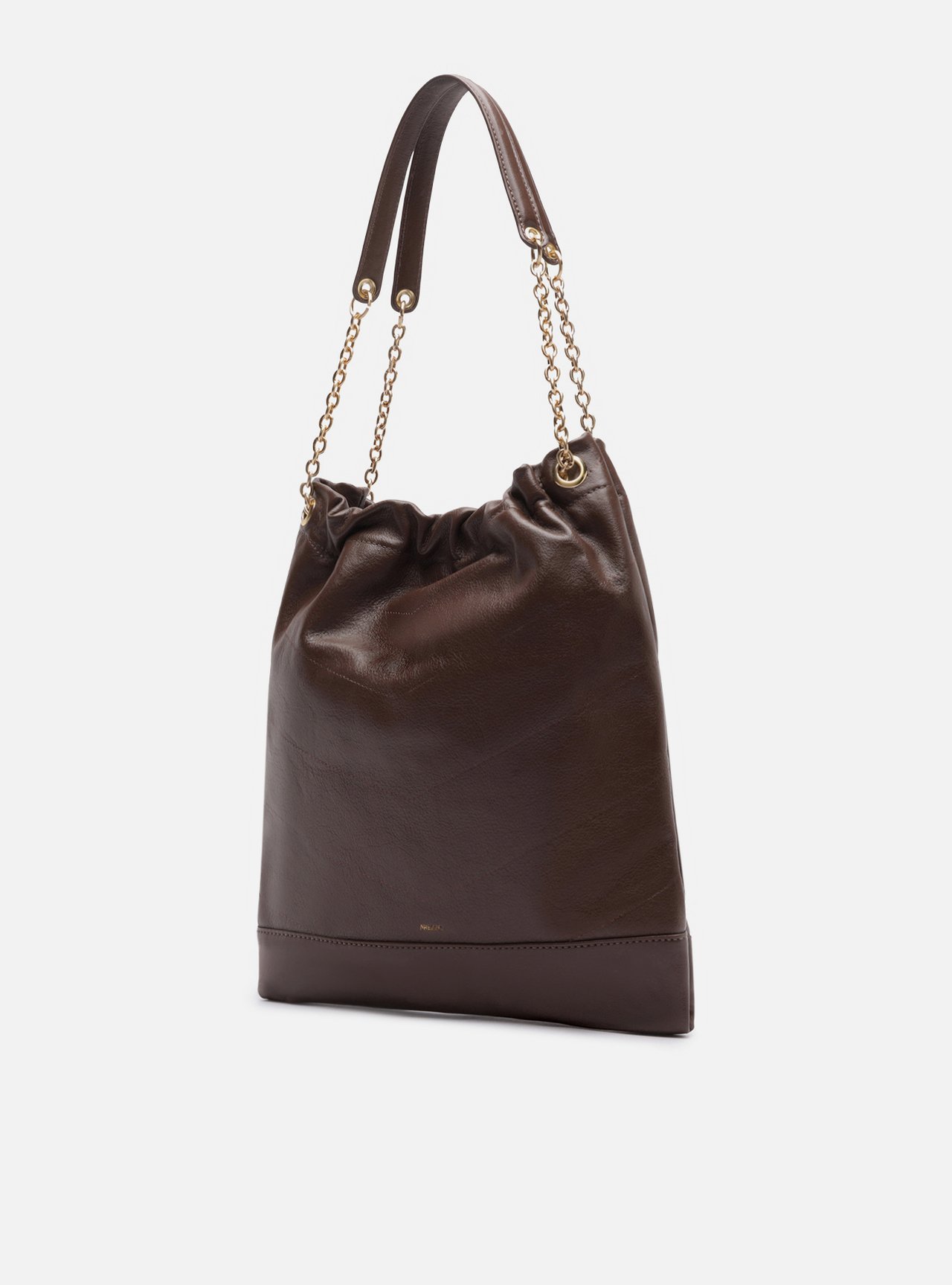 Bolsa Hobo Marrom Couro Média Corrente Dourada — foto 2