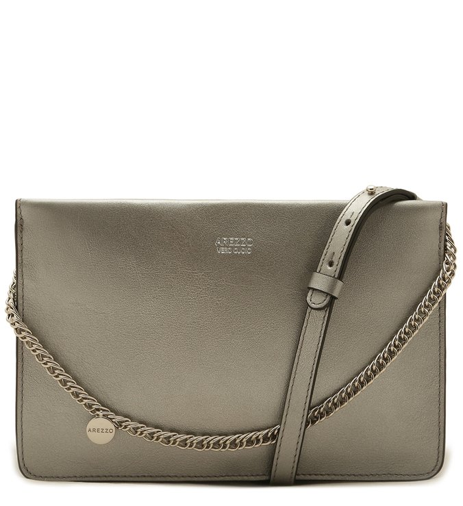Bolsa Tiracolo Couro Malu Média Old Silver