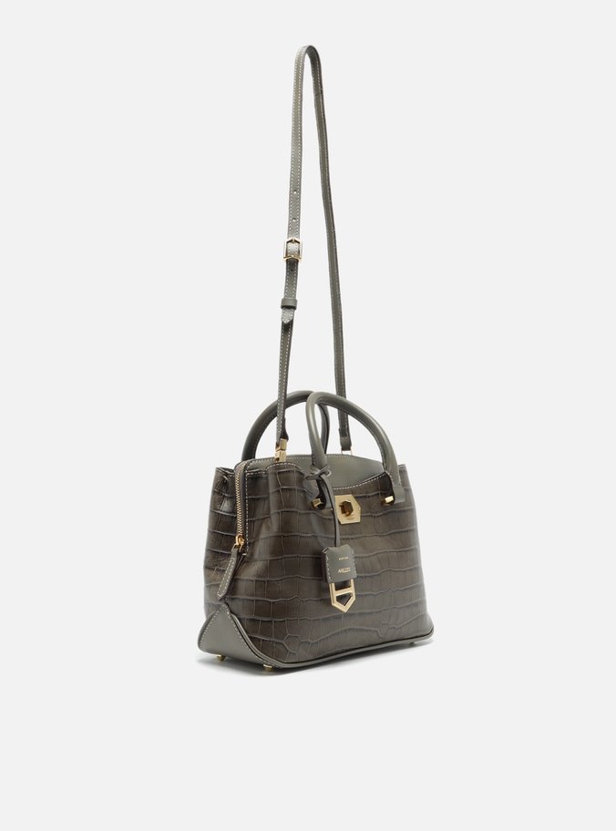 Bolsa Tote Cinza Couro Média Croco Charm